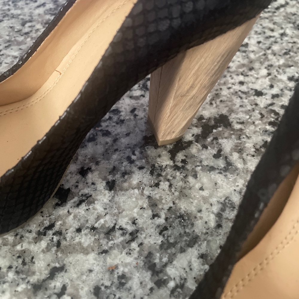 Big black block wood heel shoe slip on shoe